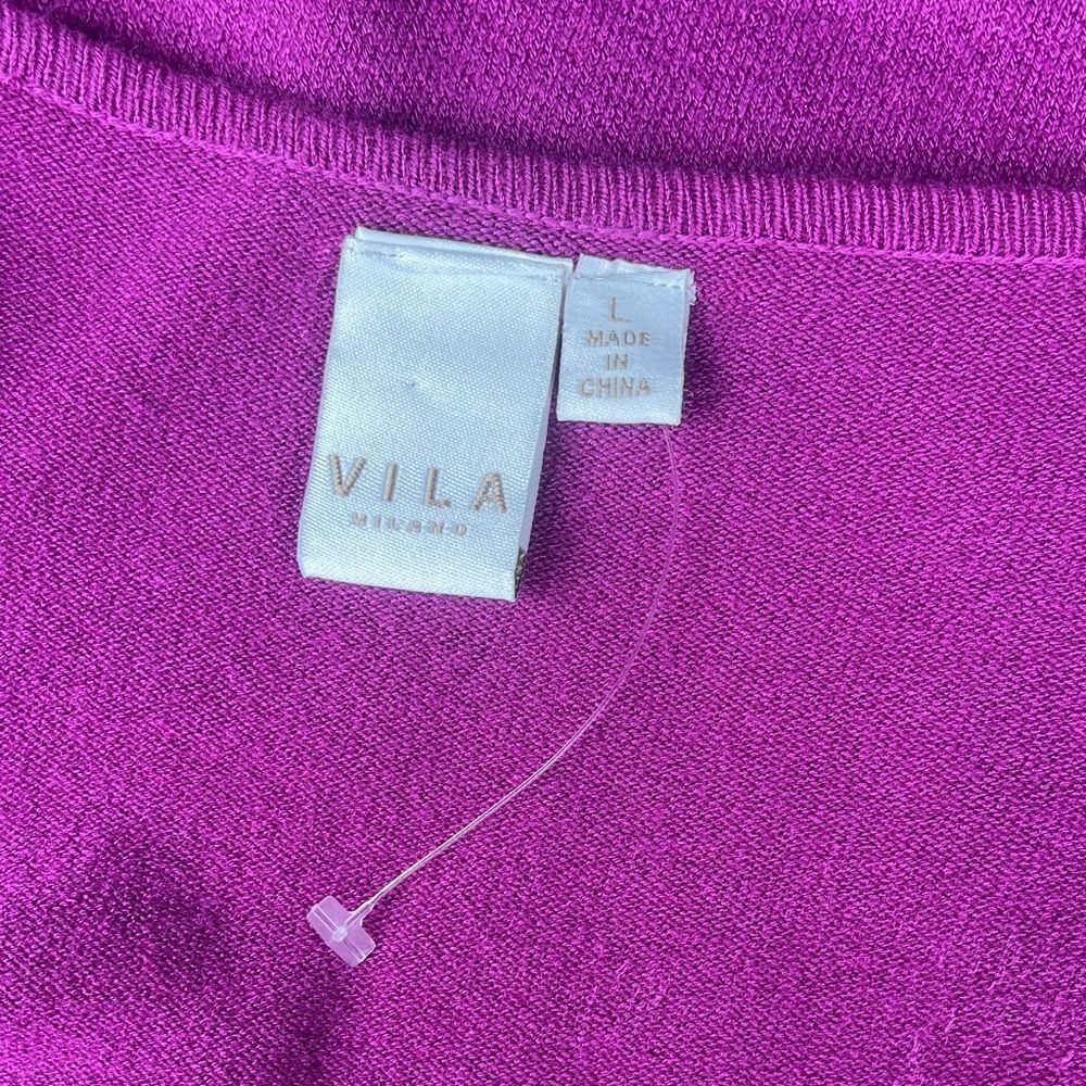 VILA Fuchsia Ruffle Trim Cardigan zipper Long Sleeve Large - Picture 5 of 7